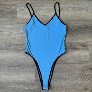 SHEIN ladies medium bodysuit tank top. Brand new. Blue and black. Snaps shut
